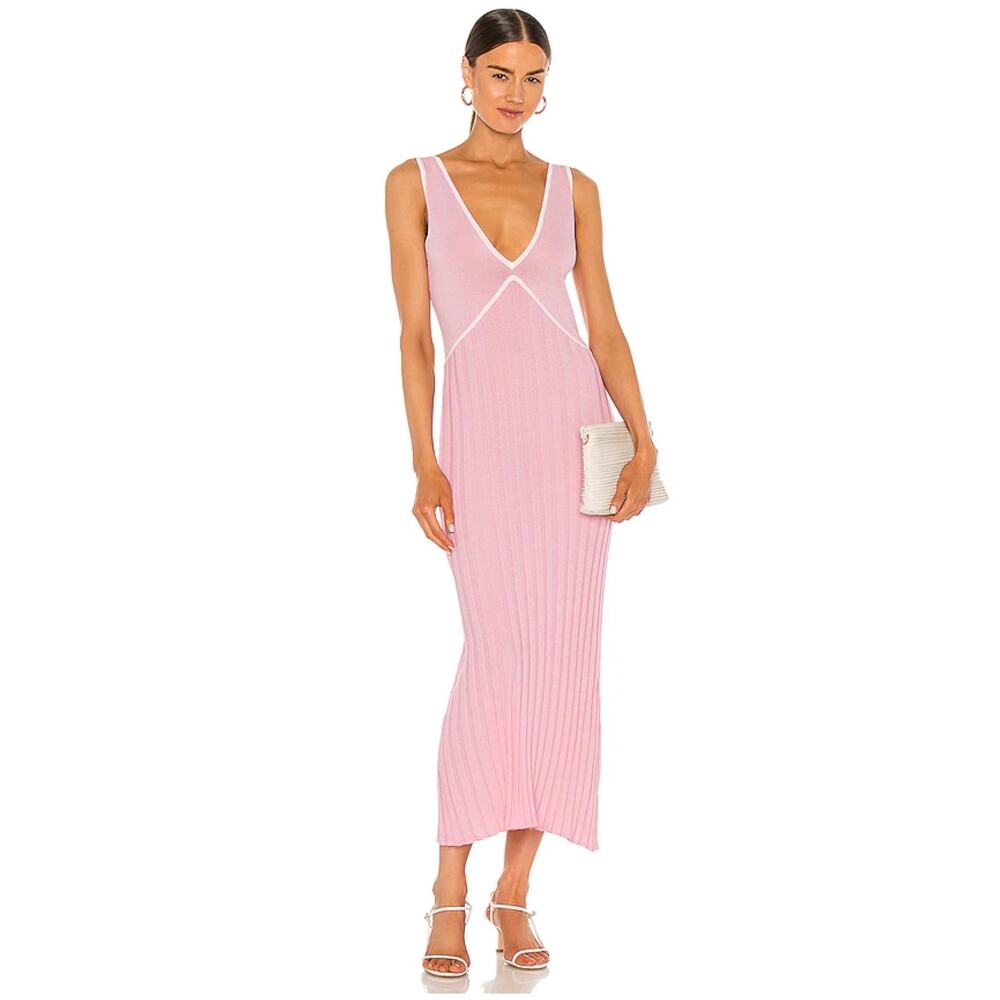 Solid & Striped Aubrey Dress Cloud Pink ribbed knit contrast white, size large
